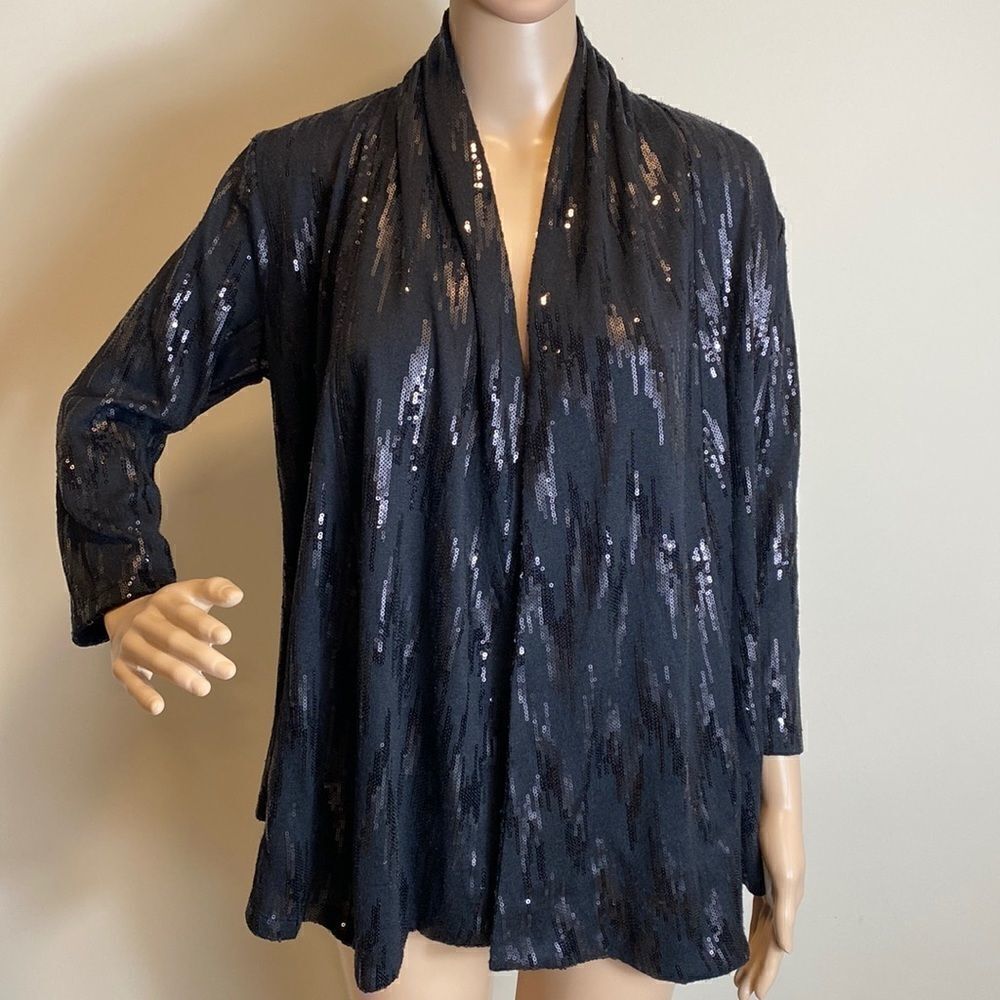 Laura Ashley draped open front sequin cardigan size S